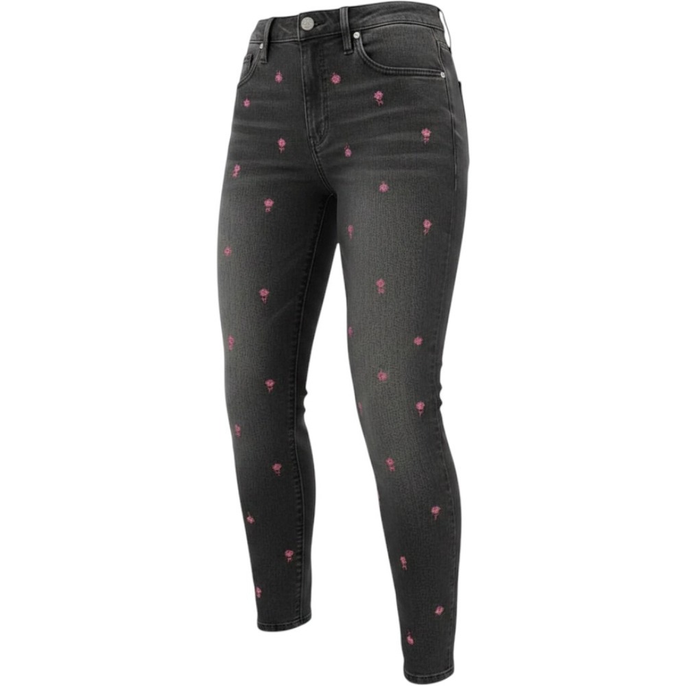 Tinsel Rose Embroidered High Rise Slim Straight Jeans Faded Black Grey Size 26